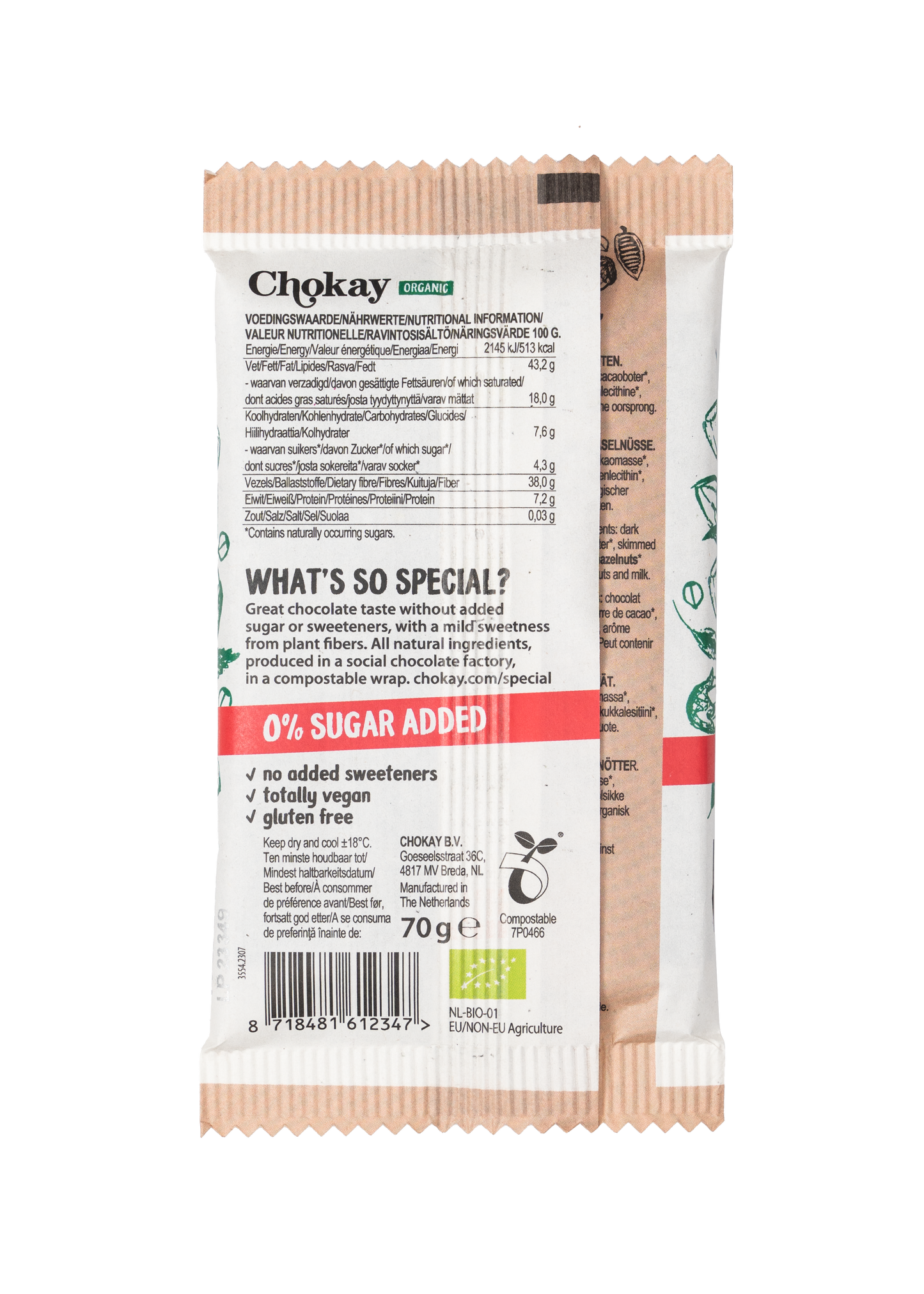 Chokay Økologisk Mørk Sjokolade med Hasselnøtter